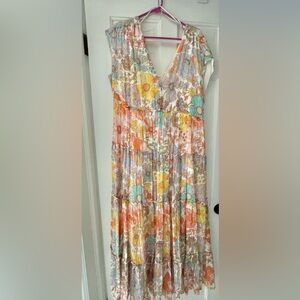 Anthropologie Orange Yellow Pleated Sundress
